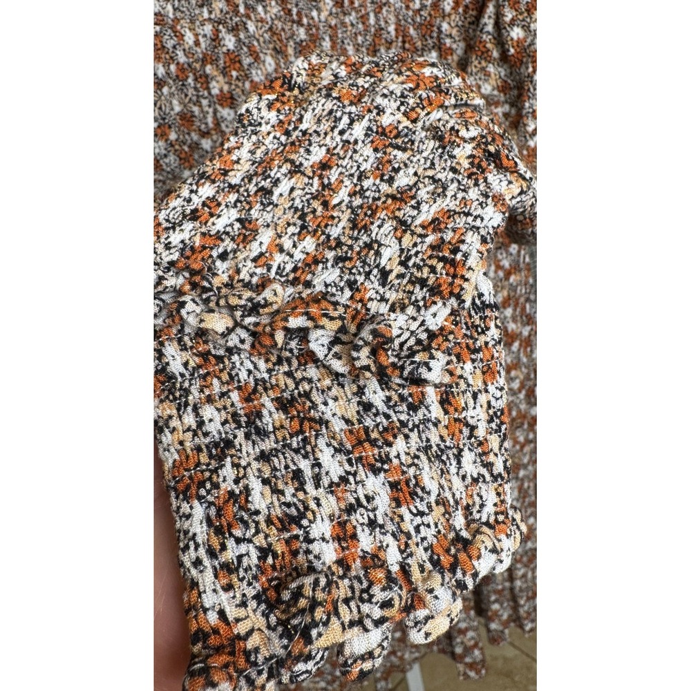 Meritt Floral Smocked Long Sleeve Mini Dress Rust Black Size M - Picture 6 of 7
